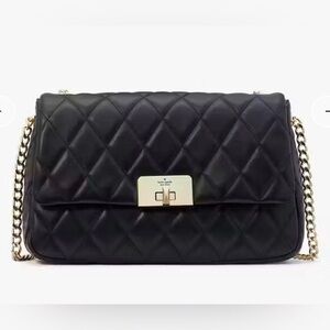 kate spade Carey Black Quilted Leather Shoulder Bag with Gold Hardware